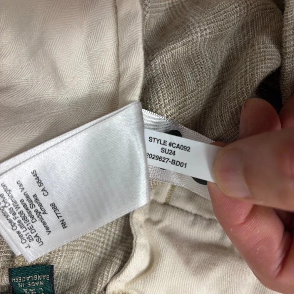 J Crew Classic Fit Linen Trousers 36x32 (Fits 36x30) Plaid Beige 100% Linen